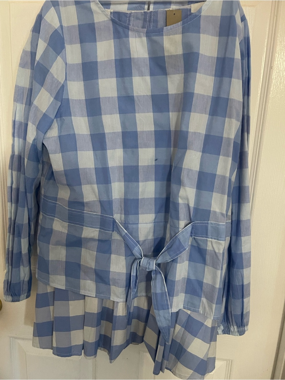 J. Crew Blue and White Gingham NWT Tie-Front top and matching skirt